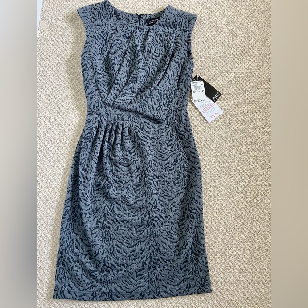 NWT Adrianna Papell Gray Dress Sheath Pleats Size 4